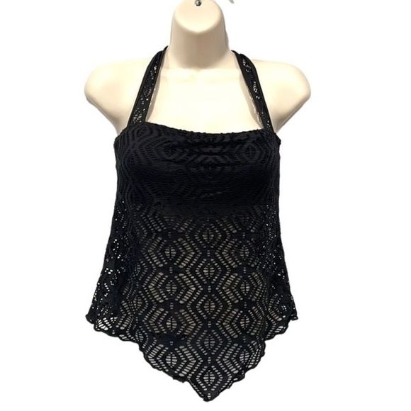 BECCA Other - Becca by Rebecca Virtue Women’s Swim Tankini Crochet Halter Sz M Black